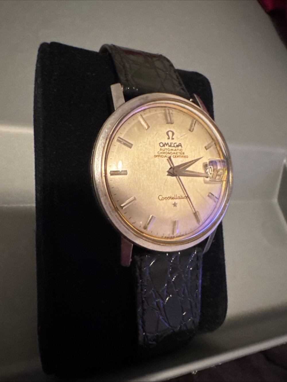 Omega Constellation Gold-Tone Dial with Black Strap